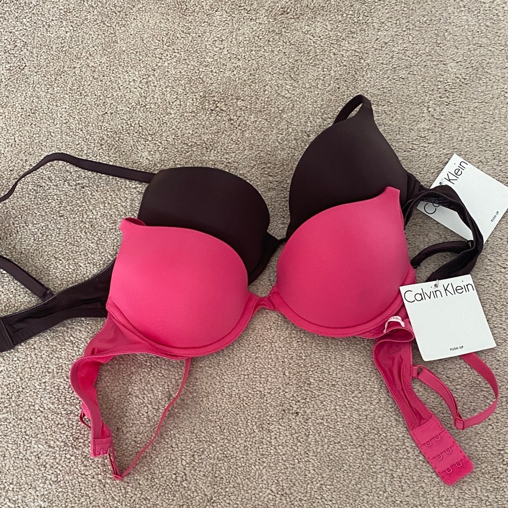 NWT. Calvin Klein Vibrant Pink and Classic Black Bra Duo